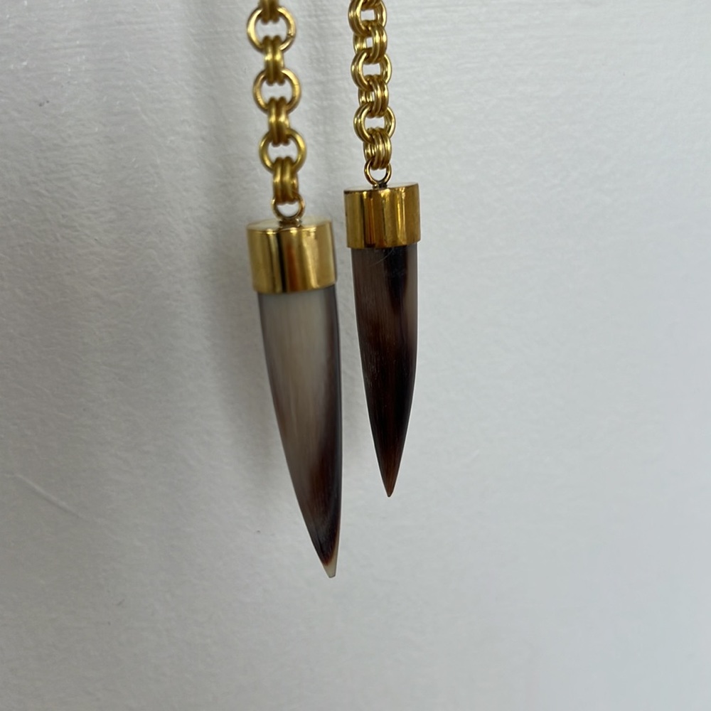 SOKO Gold Knotted Unique Genuine Cow Horn Lariat Pendant Necklace - Picture 6 of 9